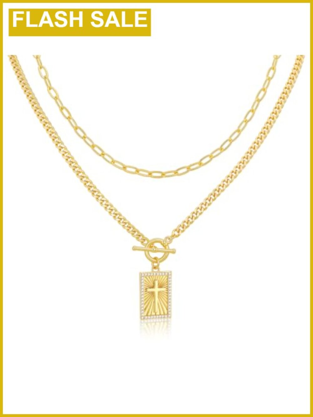 14K Gold Plated Layered Cross Necklace Set for Women - Adjustable Faith Pendant